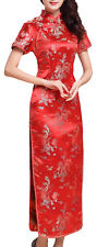 UK Stock Red Dragon & Phoenix Chinese Long Evening Party Dress Qipao Cheongsam