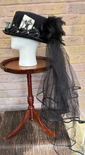 Black Gothic Goth Top Hat Skulls goggles Roses Feathers Veil 57cm (32)