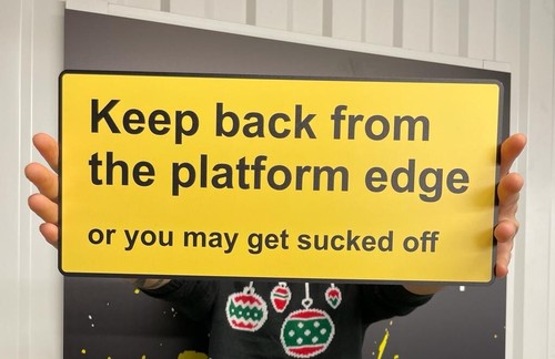 Funny train station sign man - sign,,