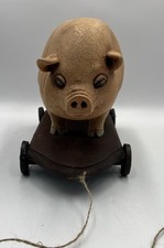 Pig Pull Along Toy Resin Metal