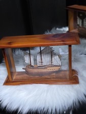 Handcrafted Wooden Ship Model in Display Case - Beautiful Detail