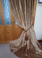 Honey Gold Velvet Curtains. 94" Drop x 147 Inches Combined Width. Cleaned.