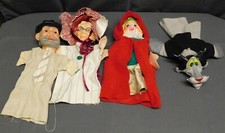 Vtg 60's Little Red Riding Hood Grandma Big Bad Wolf Hand Puppet Rubber Head 10"