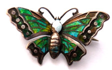 Charles Horner Hallmarked Chester 1908 Silver And Enamel Butterfly Brooch