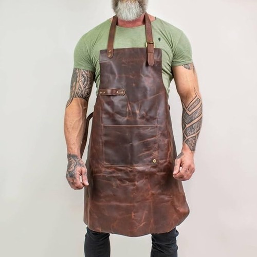 Brown leather workshop apron - leather,