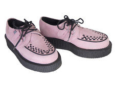 T.U.K. Shoes Creepers Baby Pink Suede Mondo Platform Wedge Lace Up EU 37 UK 4