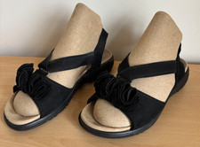 Hotter Hannah Black Slip On Nubuck Wide fit Sandals Size 3 EU 36 Excellent Cond