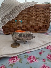 Vintage Pig Pin cushion Silver Tone  2, 3/4" 7cm L Sewing Piglet Collector Decor