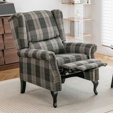 Recliner Armchair Tartan Chair Wing Back Sofa Lounge Chair Adjustable Footrest