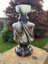 1970s Vintage Murano Carlo Moretti Italian Designer Art Glass Black White Orange