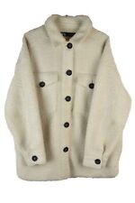 Zara Womans Faux Fur Beige Button Overshirt Shacket Size M Collared
