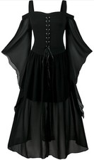 Medieval Renaissance Trumpet Sleeved Party Costume Fancy Dress XL Black