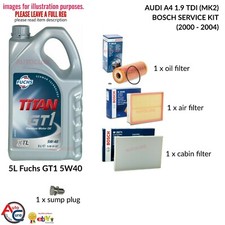 AUDI A4 1.9 TDI 00-04 BOSCH SERVICE KIT (MK2) DIESEL 5L 5W40 + 3 FILTERS + PLUG