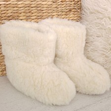 Sheep Wool Boots Merino's Cozy Foot Slippers Sheepskin Womens Ladies Cream 1