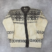 Norwegian Cardigan Mens Medium Wool Fair Isle Nordic Knit Sweater, Off White