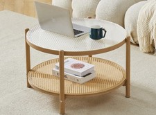 Modern Round Coffee Table with Frosted Translucent Top & Sleek 4-Leg Design