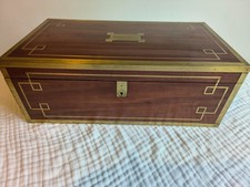 Antique Regency Mahogany  Brass Inlaid Campaign Writing Slope Box