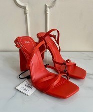 NEW+TAGS - ZARA Deep Orange Abierto Pla Open Toe High Heel Sandals Shoes UK 4