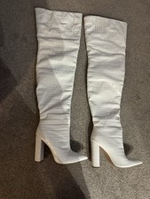 Worn White Thigh High Boots Size Uk 5 PLT