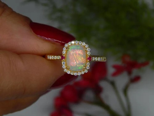 Natural fire opal - fire, ring,