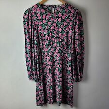Zara Women Size L Black Pink Rose Floral Tea Dress Summer Casual Party Wedding