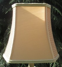 Gold Silk 10" Cut Corner Rectangle Bell Rattan Weave Lampshade UK B22 Fitting