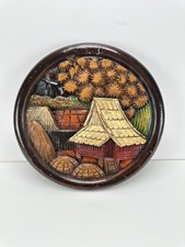 Thai Hand Carved Wooden Wall Art Village  Traditional Wood Carving Home Decor