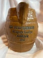 Tavern Jug, Ale Pitcher, Mrs.Stephenson, Willow Lodge, Abram, Wigan 1911