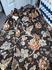 Vintage  50s 60s Vintage Floral Brown Orange  Curtains Lined 285Lx125Wcm