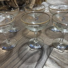 6 Rare 1950's Babycham Glass With Hexagon Stem  White Fawn Ref Gc8