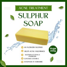Sulphur Soap 200g Bar Natural Acne Treatment Eczema & Rosacea Relief Ant