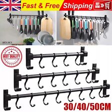 Wall Mounted Kitchen Utensils Pan Pot Hanging Rail Rack 4/6/8 Hooks Hanger Shelf