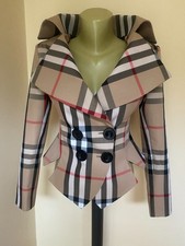 Women beige tartan plaid fitted blazer