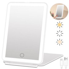 LED Travel Makeup Mirror 3 Color Light Rechargeable Dimmable Touch Beauty Mirror