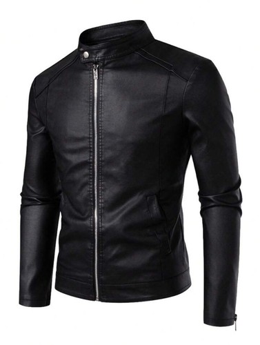 Men classic faux leather biker - faux,
