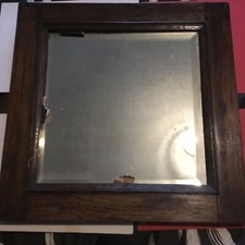 Solid Rustic Dark Brown Wood Hanging Mirror Bevel Edge Frame.needs Attention