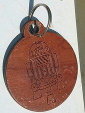 Vintage Old Keyring wood picture character STAR WARS R2D2 DROID ROBOT ? FILM 