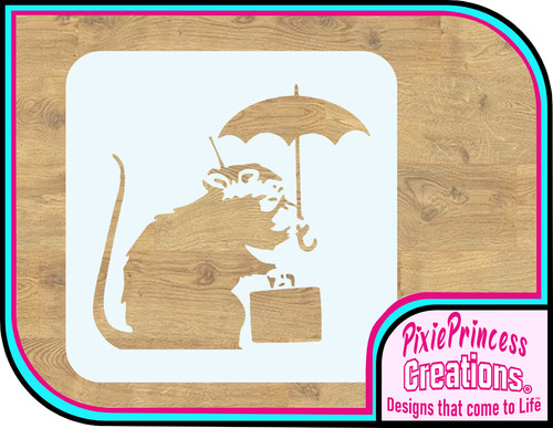 Banksy umbrella business rat - p,