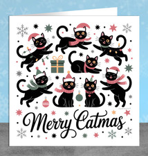 Cat Christmas Card – Fun Festive Greeting Card for Cat Lovers - Friends & Family