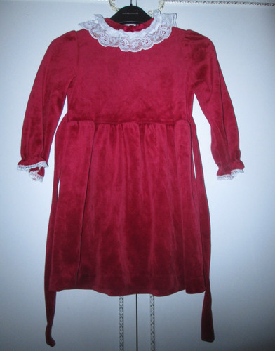 Girl dark red velvet dress - red,