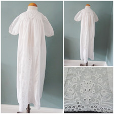 Antique Christening Dress Gown Victorian Ayrshire Embroidered Babys Baptism