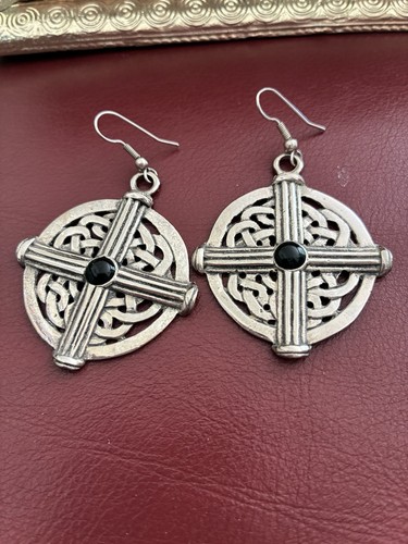 Celtic cross earrings - earrings, silver