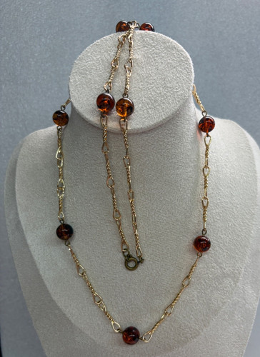 Amber beads gold tone chain - amber, on