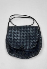 80's Vintage Reversible Ladies Black Fabric Dog Tooth Medium Cross Body Bag