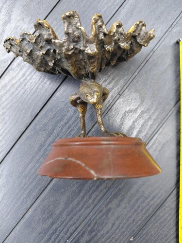 Bronze frog marble base - bronze,