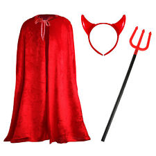 GIRLS DEVIL HALLOWEEN COSTUME HORN HEADBAND RED CLOAK CAPE TRIDENT DEVIL FORK