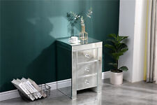Elegant Mirrored Glass Bedside Table Nighstand Side Table Cabinet with Drawers