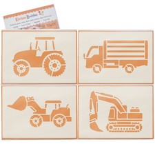 Tractor, Lorry, Digger, Loader Stencil Set 4pc, A6 Craft & Cake Decorating