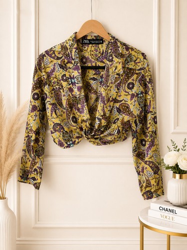 Zara paisley crop blouse top - zara,