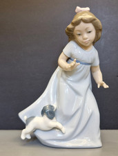 Vintage NAO Porcelain Figurine "Girl Running With Puppy"  (1027)